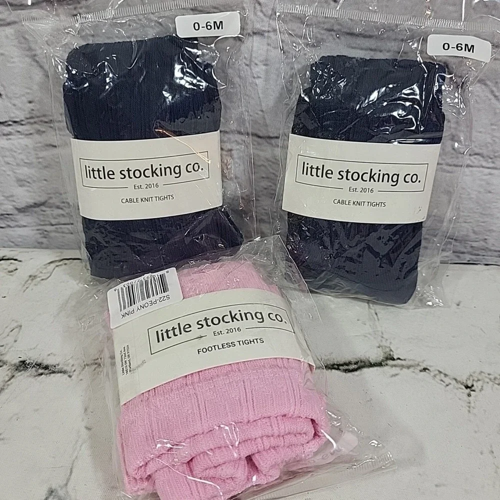 Little Stocking Co. Baby Girls Cable Knit‎ Tights size 0-6 Month set of 3 New